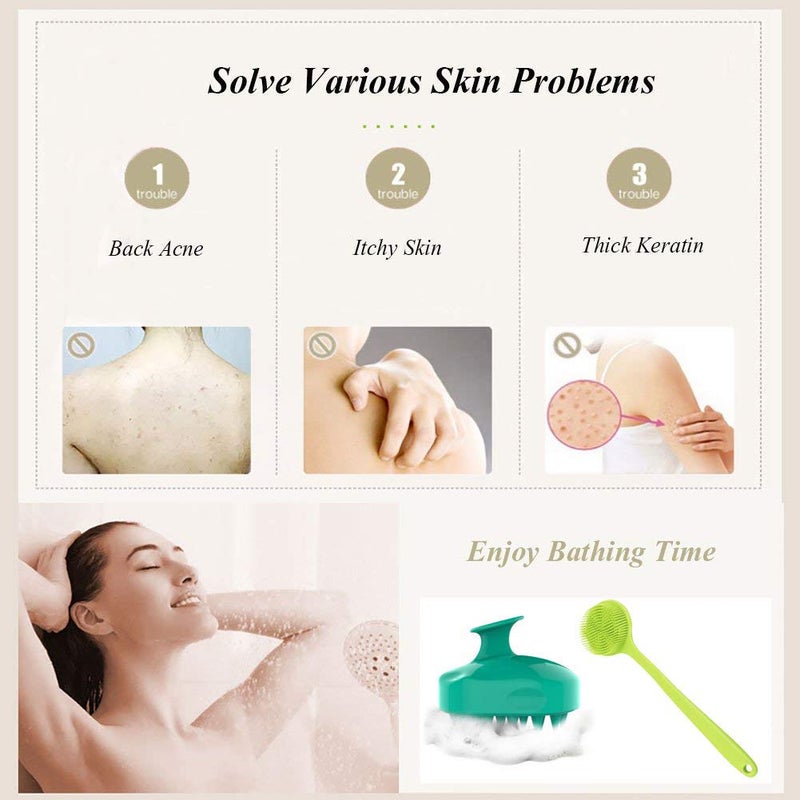 Cinlitek Silicone Body Scrubber & Scalp Massager - Long Handle Back Brush for Shower, Exfoliating Scrubber, Hair Dandruff Shampoo Brush for Men, Women & Kids - Image 5